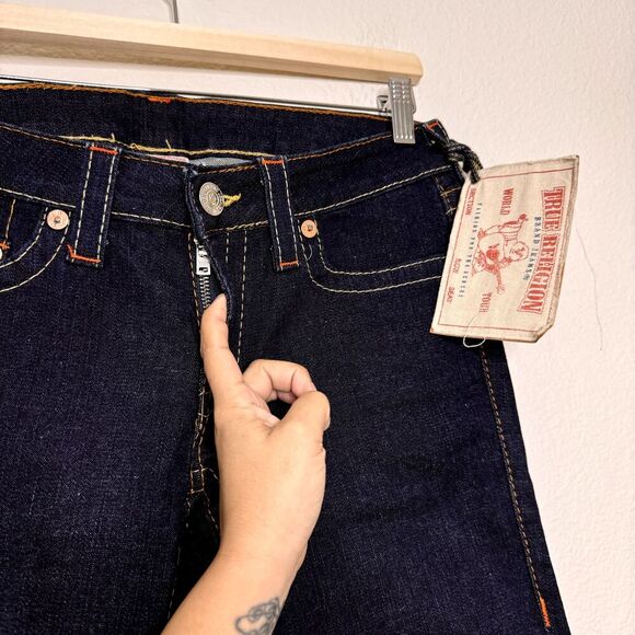 True Religion Jeans SZ 29 Low Rise Blue Johnny Kick Flare Stretch DEADSTOCK Y2K - Picture 6 of 11